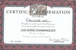certificat de formation de Laure Tarin aux soins chamaniques